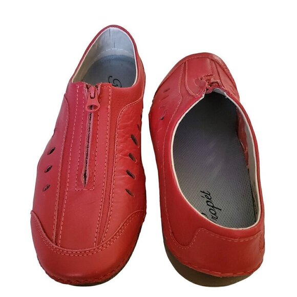 Propet Casual Leather Zip Up Shoes, Woman's Red Leather Flats - Picture 3 of 6